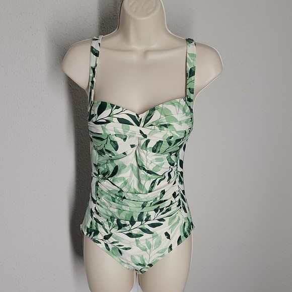 Niptuck One-Piece Slimming Ruched Swimsuit ~ Sz 6 ~ Green & White - Picture 1 of 6